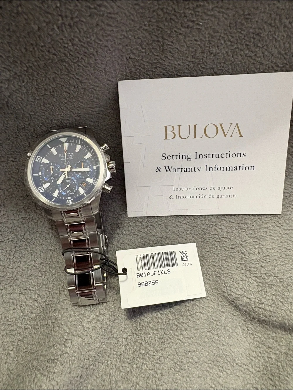 Men's Bulova Marine Star Series Steel 6-Hand Chronograph Quartz Watch Blue Dial